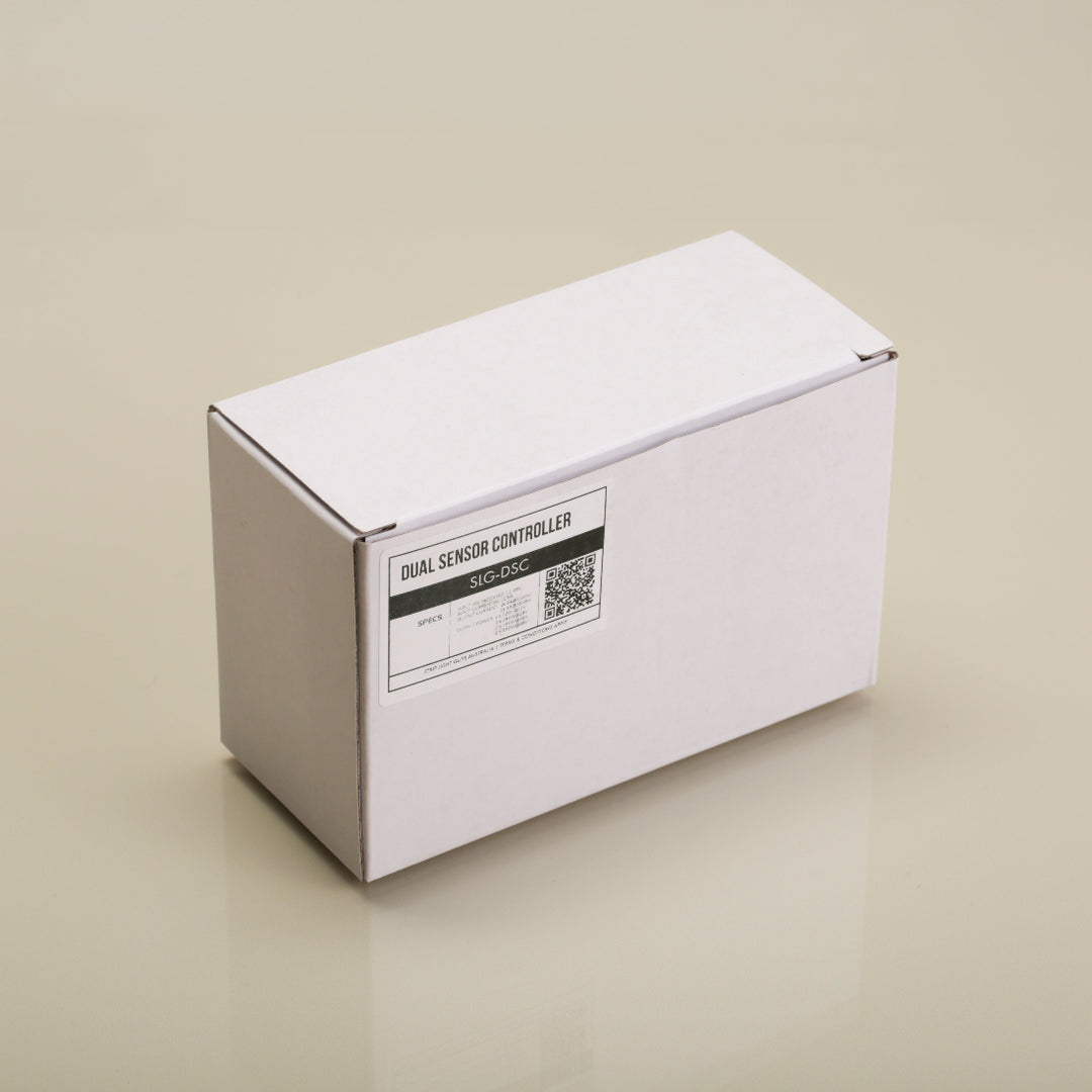 White box with 'Dual Sensor Controller' label on a beige background