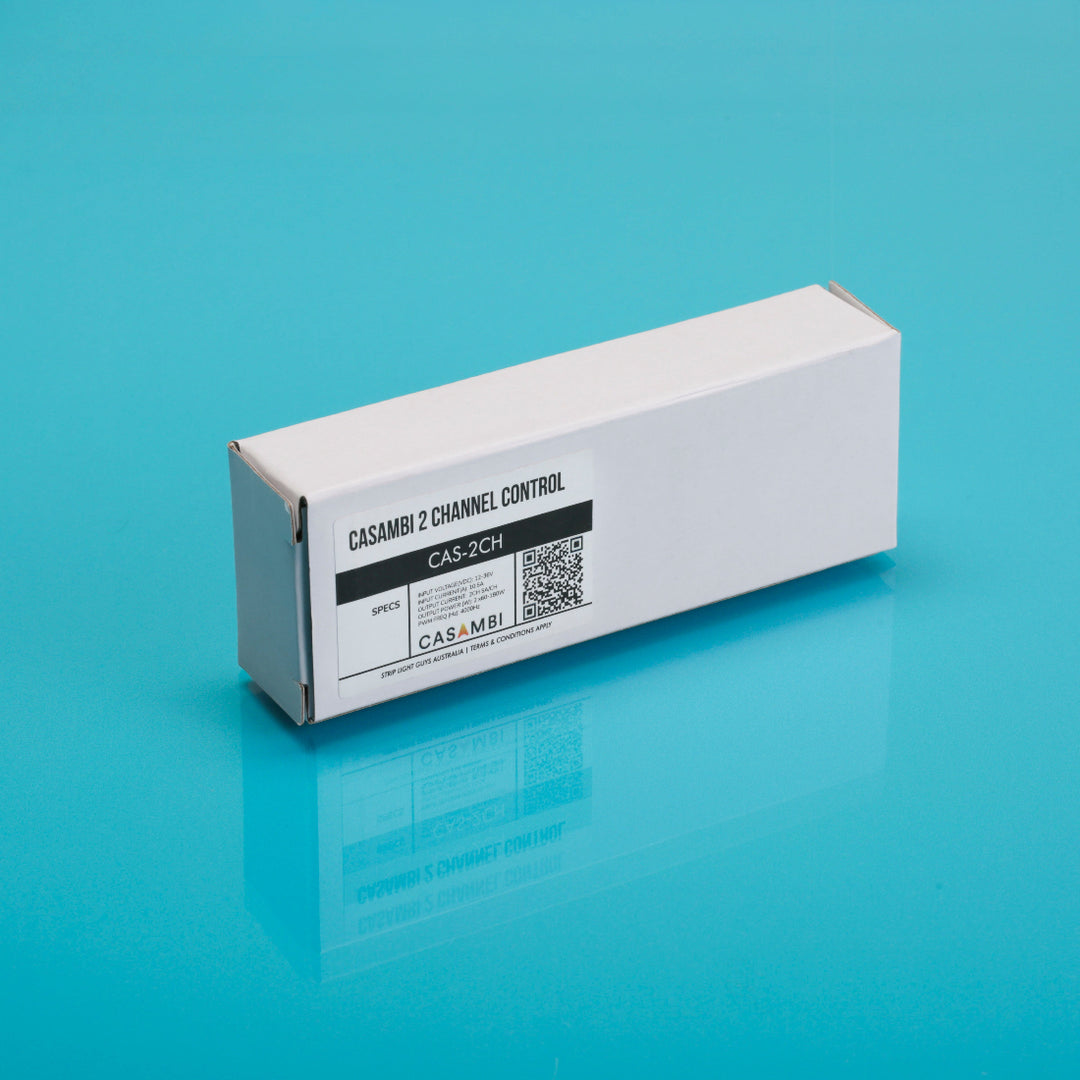 White box with 'Casambi 6 Channel Control' label on a blue background