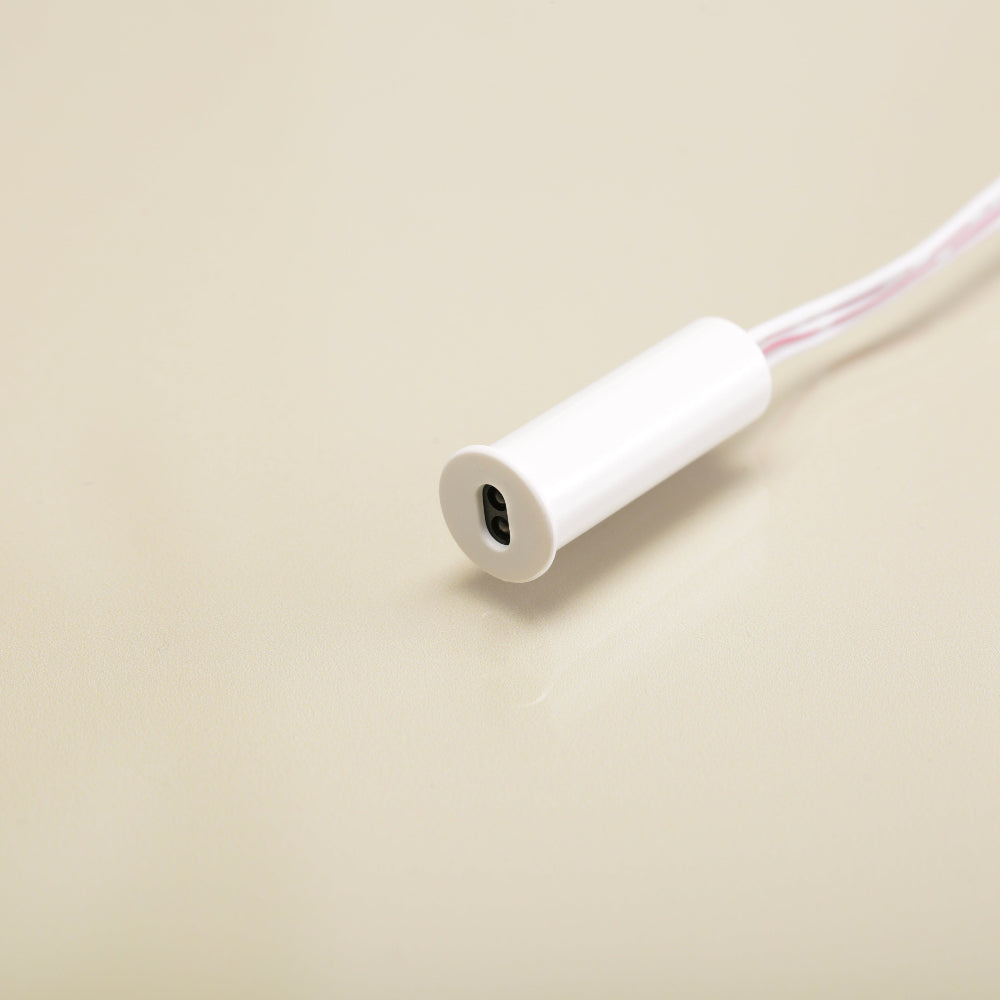 recessed and surface mounted door open sensor for wardrobes cabinents closets kitchens in white
